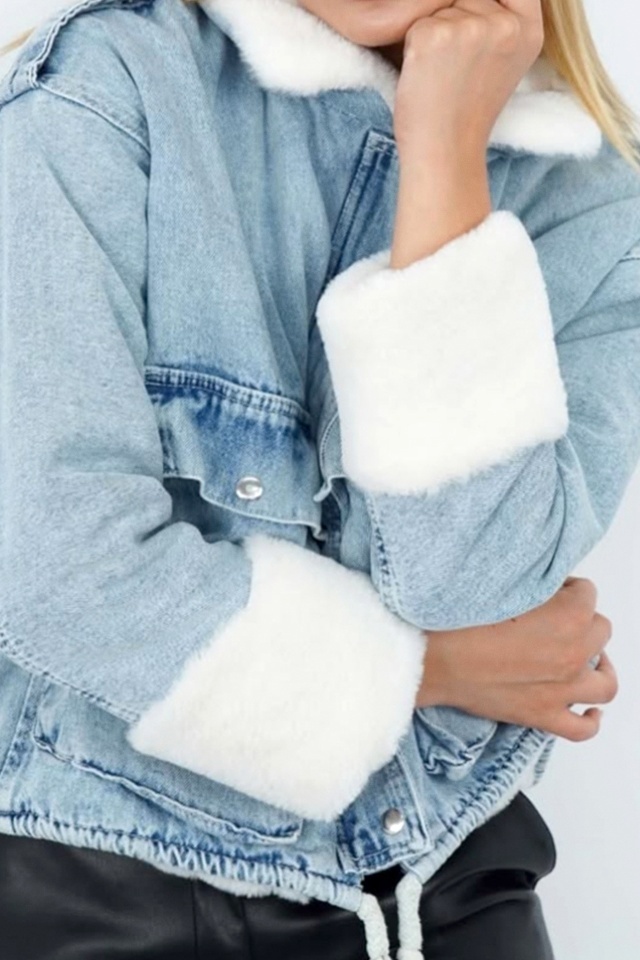 Jacheta imblanita de blugi Renelle, cu buzunare oversize, Albastru deschis - 2 | YEO