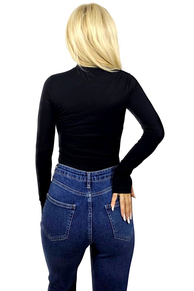 Maleta midi Clarissa, cu guler inalt si fenta deget, Negru - 3 | YEO