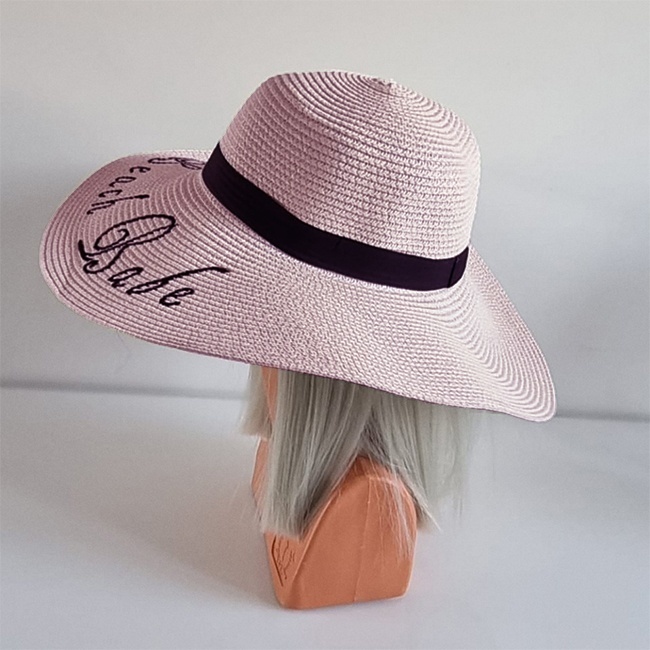 Palarie de plaja, pentru femei, imprimata Beach Babe, cu boruri mari, ROZE - 2 | YEO