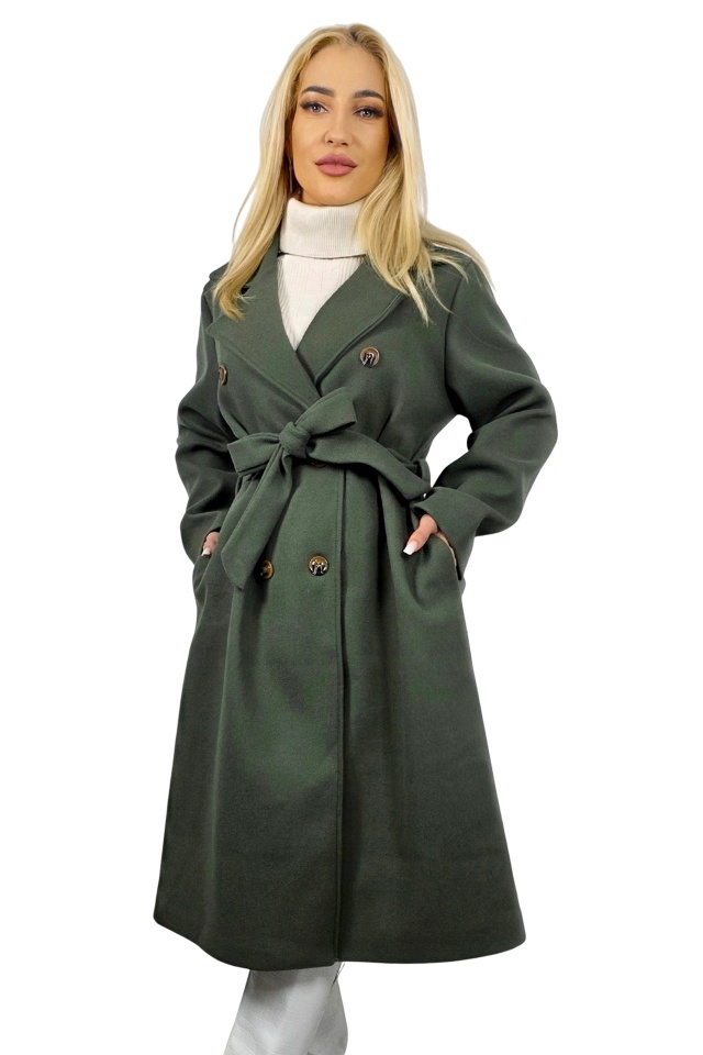 Palton captusit Melanda, cu nasturi si cordon, Verde inchis, Marime S/M/L