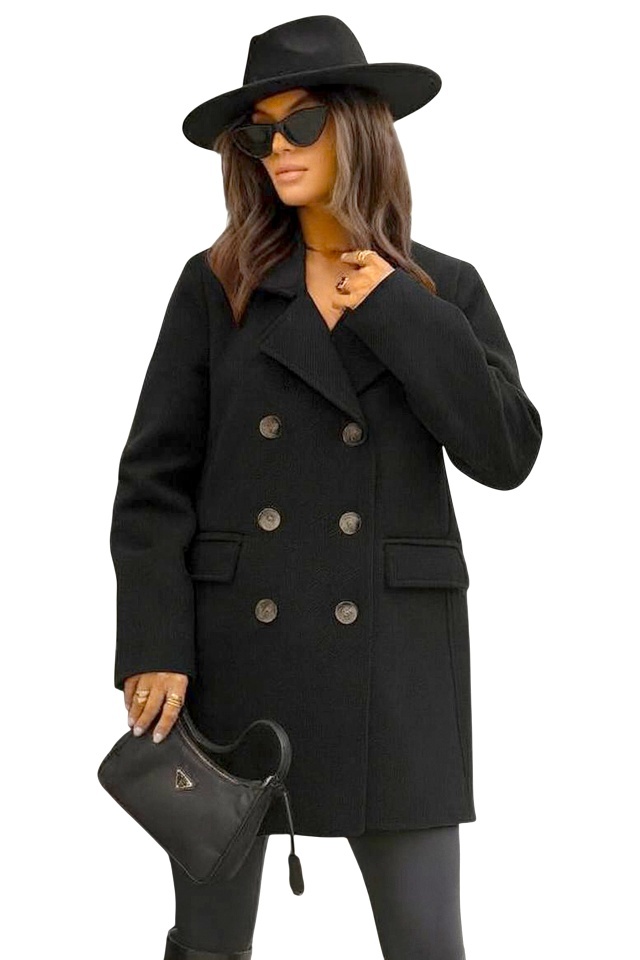 Palton de dama Adriana, cu nasturi si buzunare decorative, Negru, OneSize S/M/L/XL