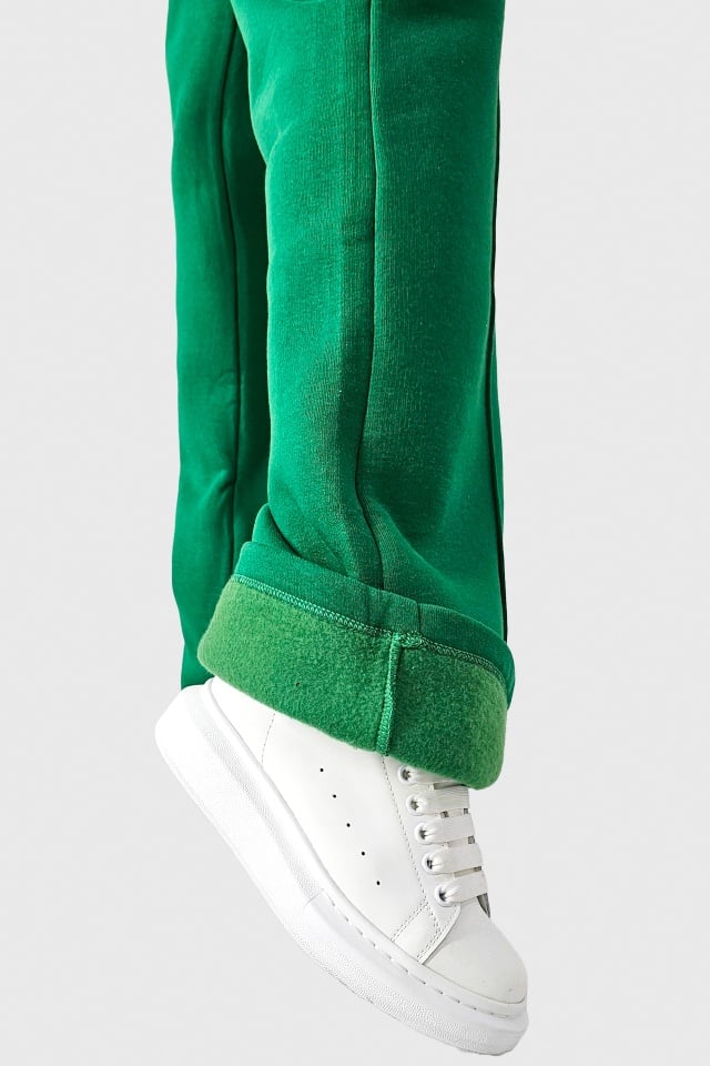 Pantaloni casual, vatuiti de dama BG ChiLL, cu logo brodat, Verde - 3 | YEO