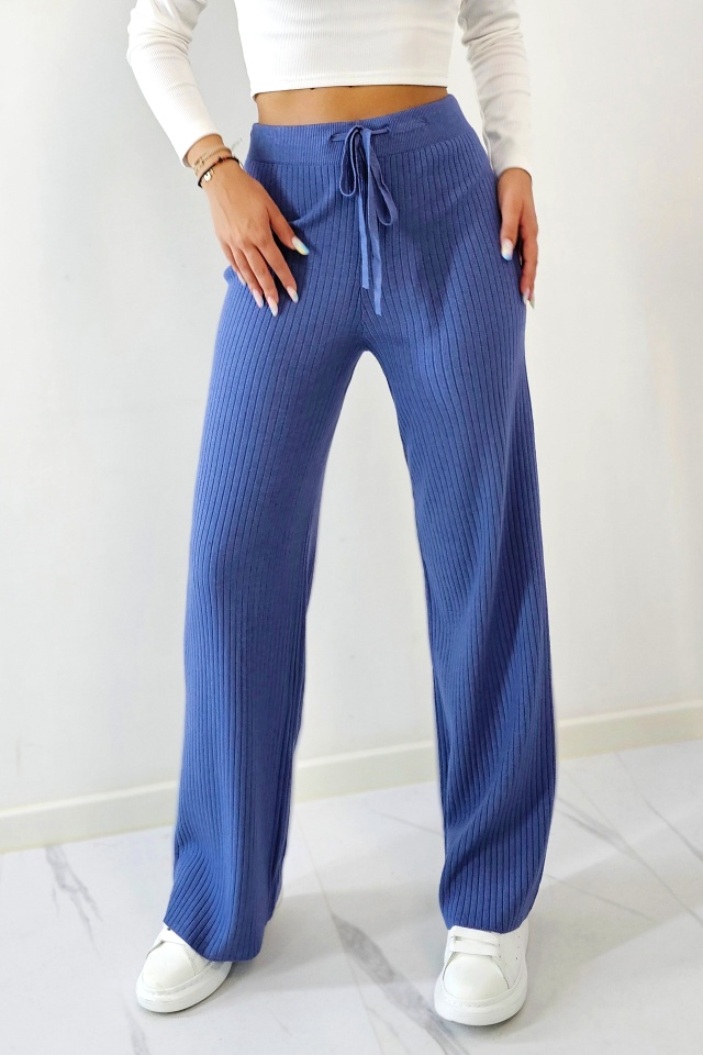 Pantaloni de dama Casmir Style, cu snur si croiala lejera, Albastru, Marime S/M/L