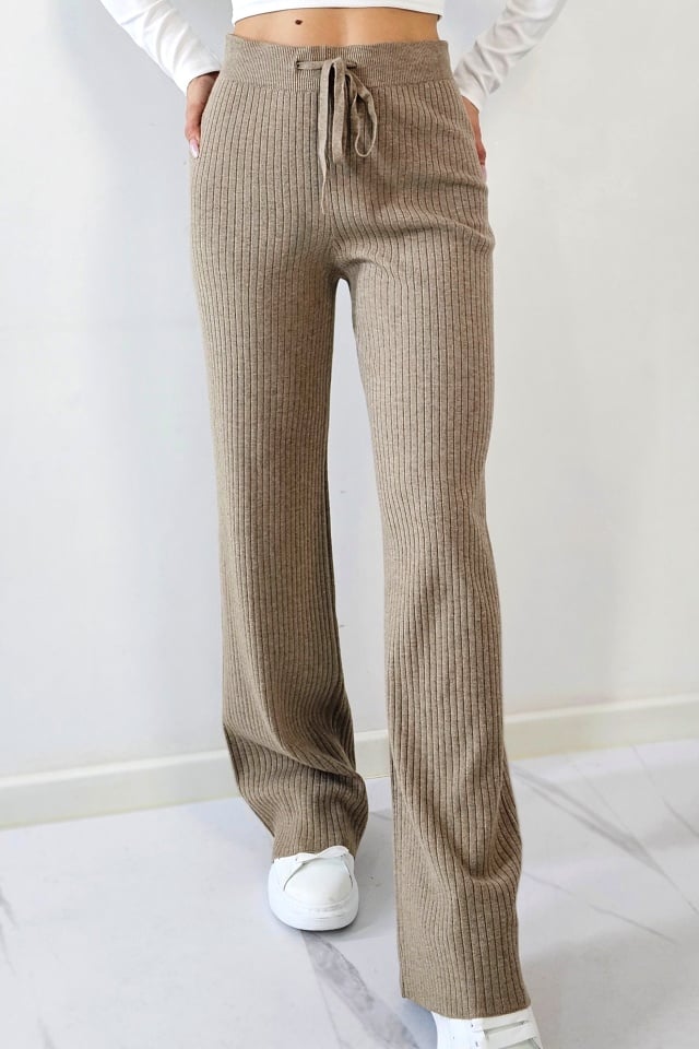 Pantaloni de dama Casmir Style, cu snur si croiala lejera, Bej, Marime S/M/L - 3 | YEO