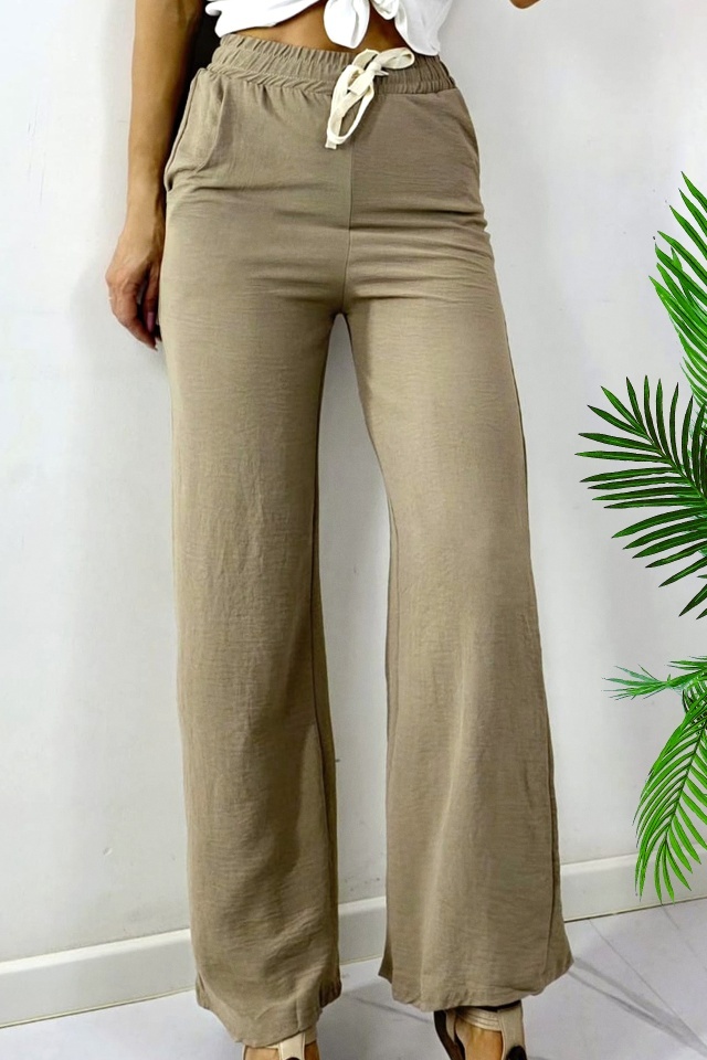 Pantaloni lungi dama, MERON, cu bumbac si banda elastica, BEJ - 2 | YEO
