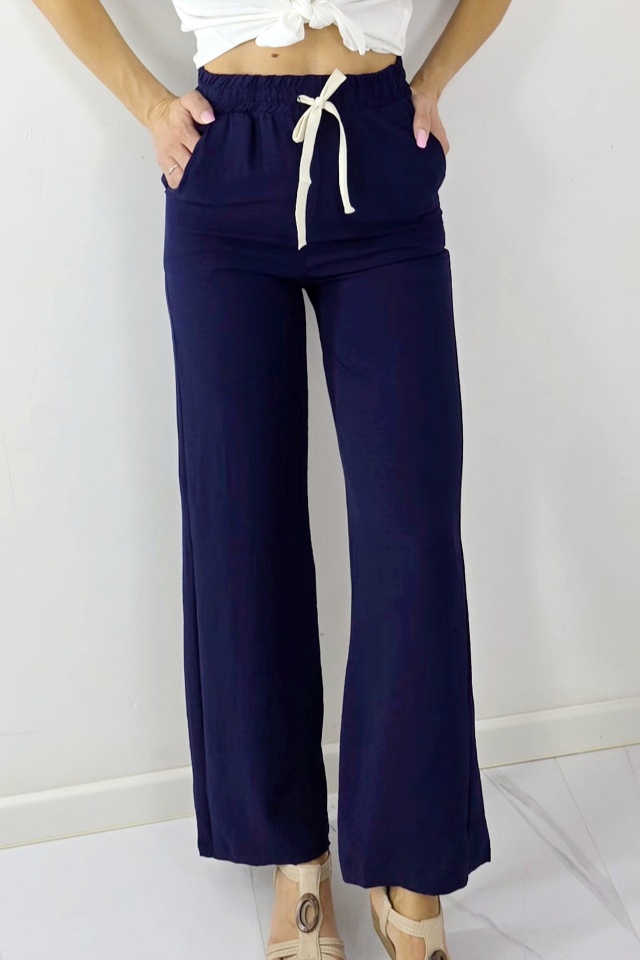 Pantaloni lungi dama, MERON, cu bumbac si banda elastica, Bleumarin - 2 | YEO