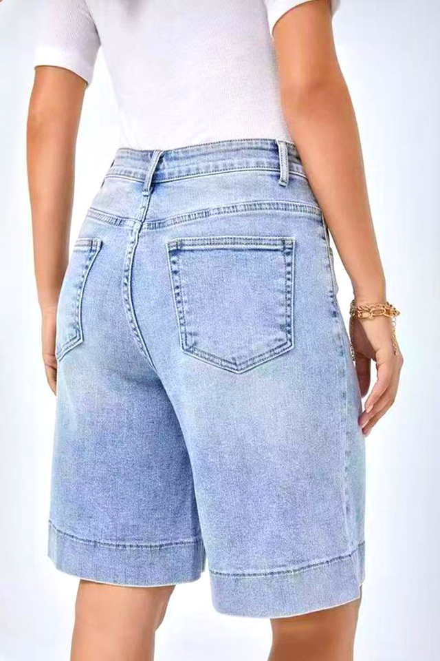 Pantaloni midi de blugi Ankaya, cu tiv supradimensionat, Albastru prespalat - 1 | YEO