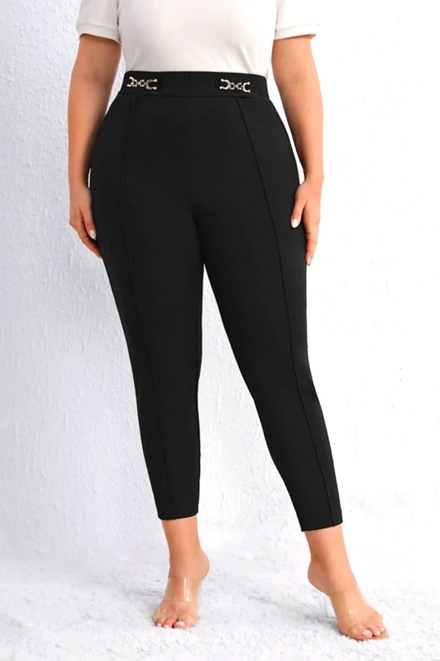 Pantaloni office Larise, cu textura elastica si nervura pe crac, Negru, Marimi Batal - 3 | YEO