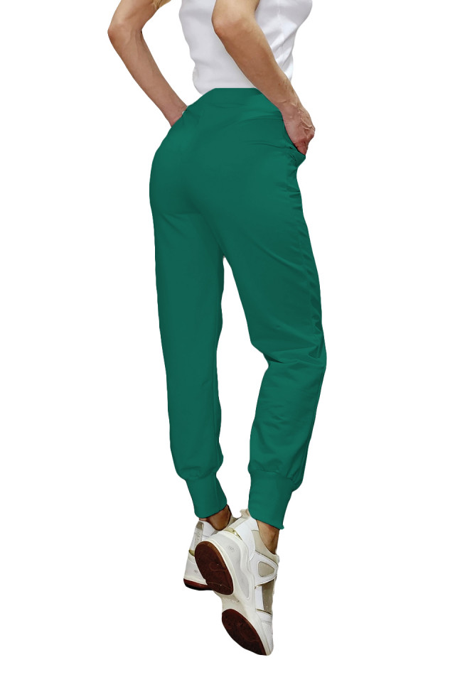 Pantaloni sport Janina, din bumbac, cu talie inalta si mansete elastice, Verde - 3 | YEO