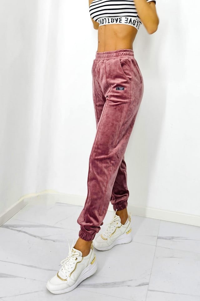 Pantaloni sport Malaki din catifea, Roz - 3 | YEO