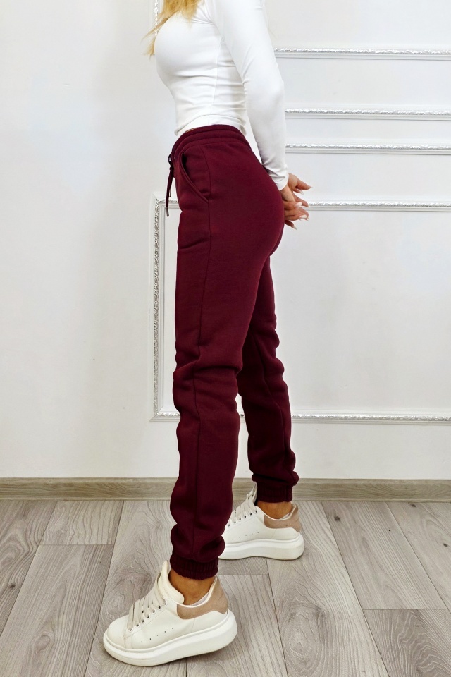 Pantaloni vatuiti RYLEX, cu snur in talie si banda elastica, Visiniu - 3 | YEO