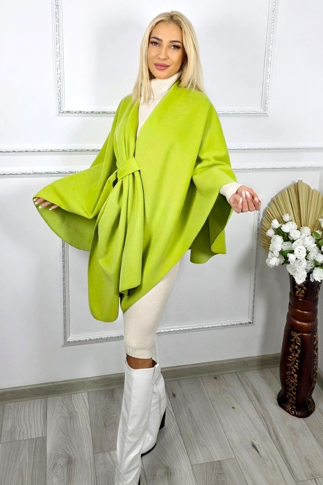 Pelerina midi BelaRina, cu striatii si prindere petrecuta, Verde lime, Marime universala