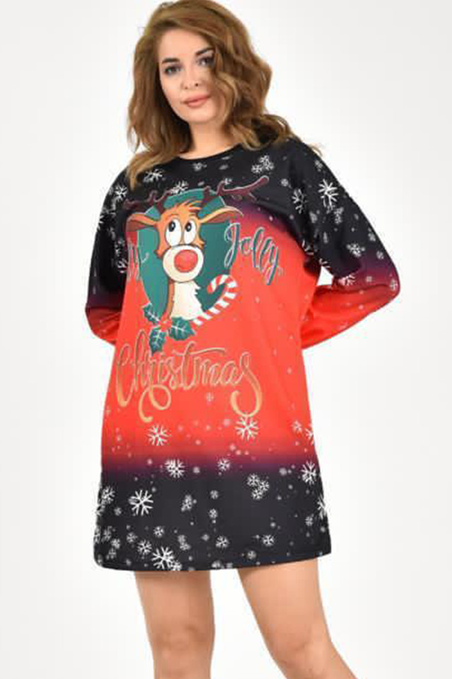 Rochie cu imprimeu de Craciun - Hello Christmas, Multicolor - 1 | YEO