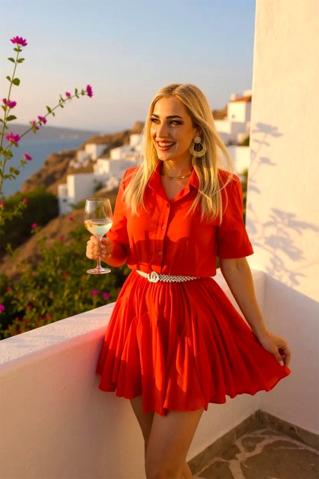Rochie cu volane Peony Pearl, babydoll si curea inclusa, Orange, Marime S/M