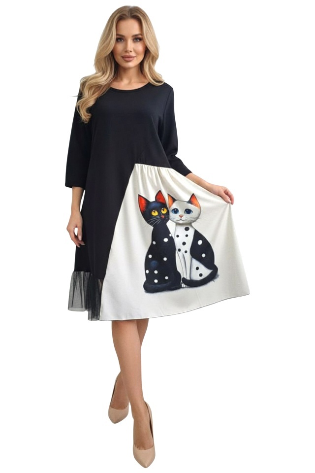 Rochie de zi Arty Fiora, cu tull si croi oversize, Gentle Love, Marime S/M/L