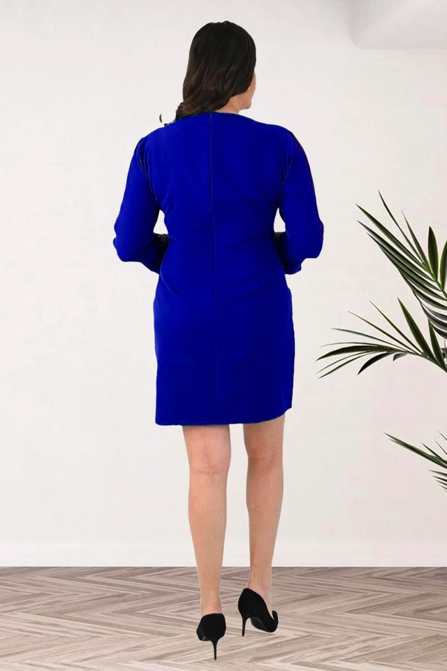 Rochie eleganta BRINA, cu paiete si maneca asimetrica, Bleumarin