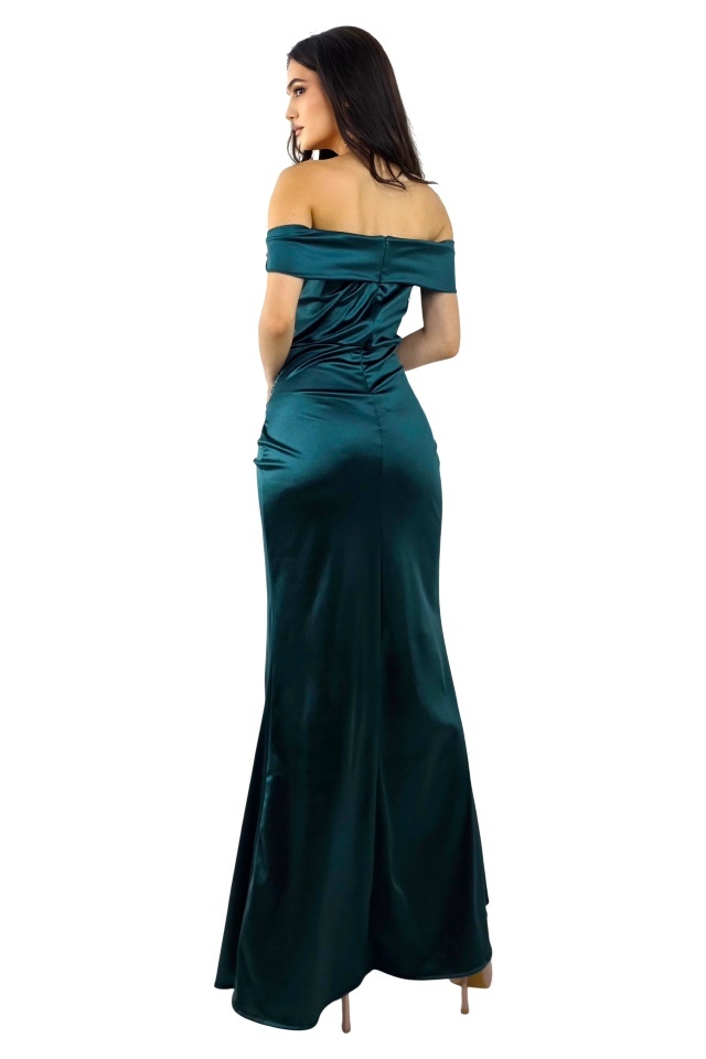 Rochie eleganta DHALIA, croiala lunga si cupe buretate, Verde inchis