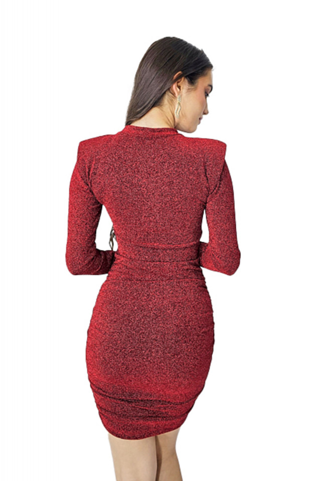 Rochie eleganta MiraBELL, bodycon si croi cu umeri supradimensionati, Rosu