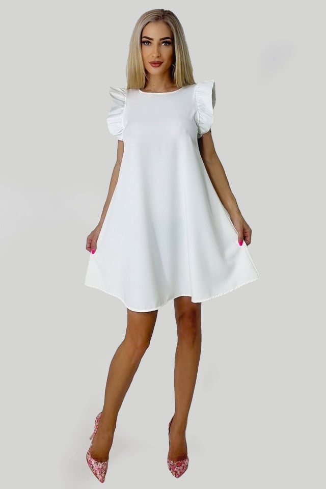 Rochie larga Azzuro, cu umeri bufanti si croiala in A, Alb, Marime S/M/L - 2 | YEO