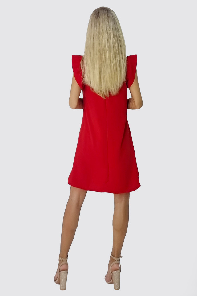 Rochie larga Azzuro, cu umeri bufanti si croiala in A, Rosu, Marime universala S/M/L