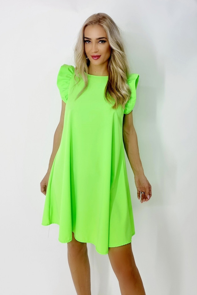 Rochie larga Azzuro, cu umeri bufanti si croiala in A, Verde deschis, Marime universala S/M/L