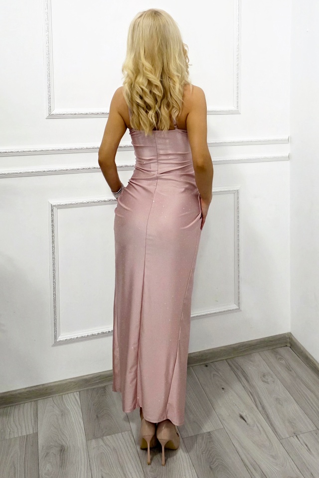 Rochie lunga cu corset, YUMI, cristale si bretele reglabile, ROZE, Marime S/M
