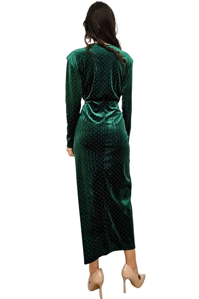 Rochie lunga eleganta Vanessa, cu paiete si decolteu adanc, Verde, Marime S/M