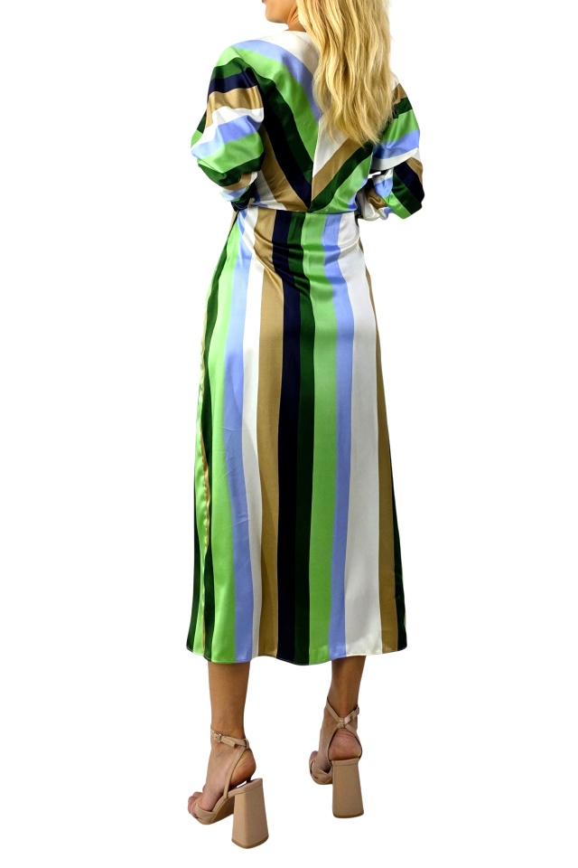 Rochie lunga satinata NALINI, cu cordon si aspect petrecut, Verde
