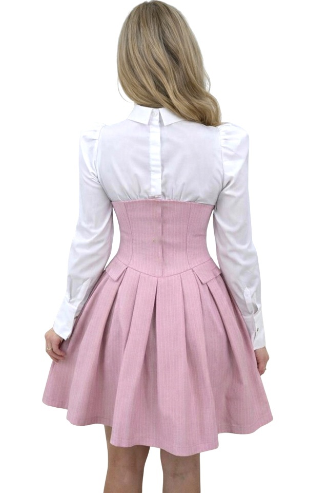 Rochie office tip camasa TOMYNA, bumbac si brosa inclusa, Roz, Marime S/M