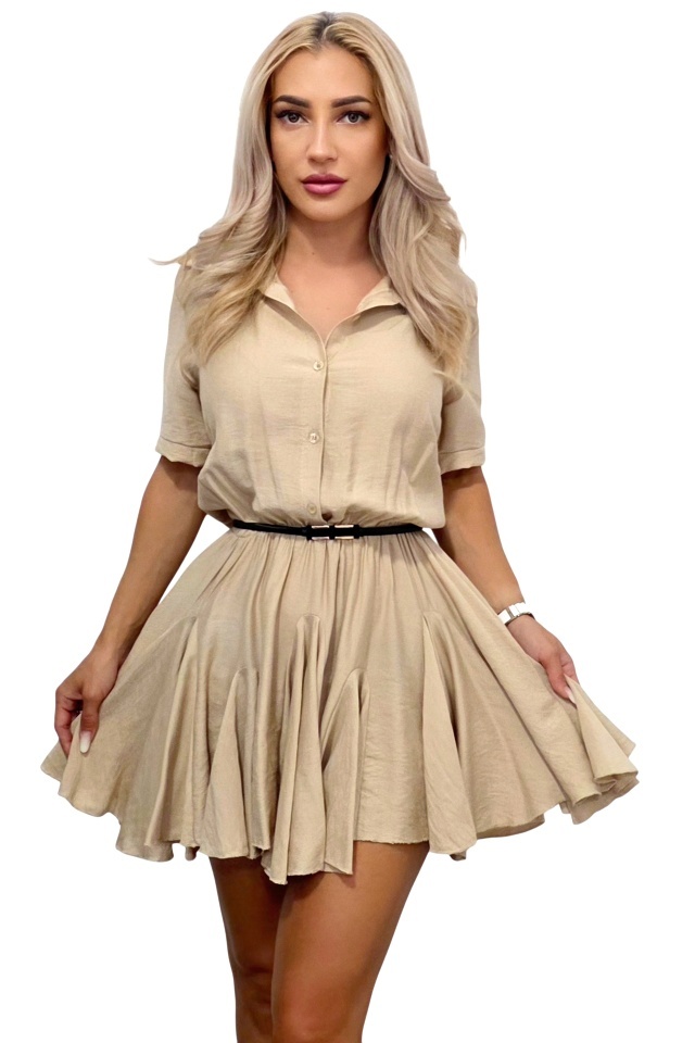 Rochie scurta, de zi, Peony, cu volum si volane, Crem, Marime S/M
