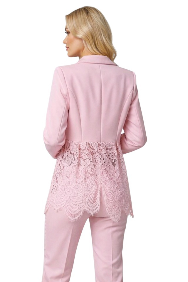 Sacou elegant Roselle, cu panou asimetric din dantela, Roz, Marime S/M