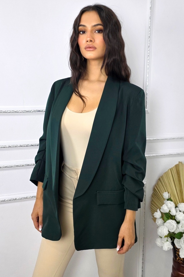 Sacou office Alessia, cu buzunare decorative, Verde inchis, Marime S/M Sacou office Alessia, cu buzunare decorative, Verde inchis, Marime S/M