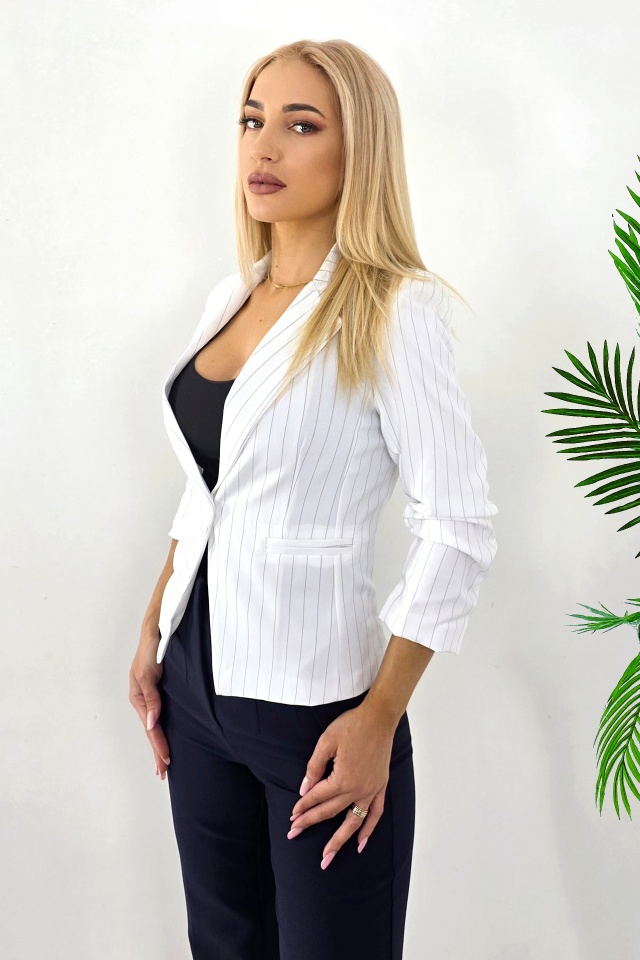 Sacou scurt office KaLyon, cu buzunare decorative, ALB - 2 | YEO
