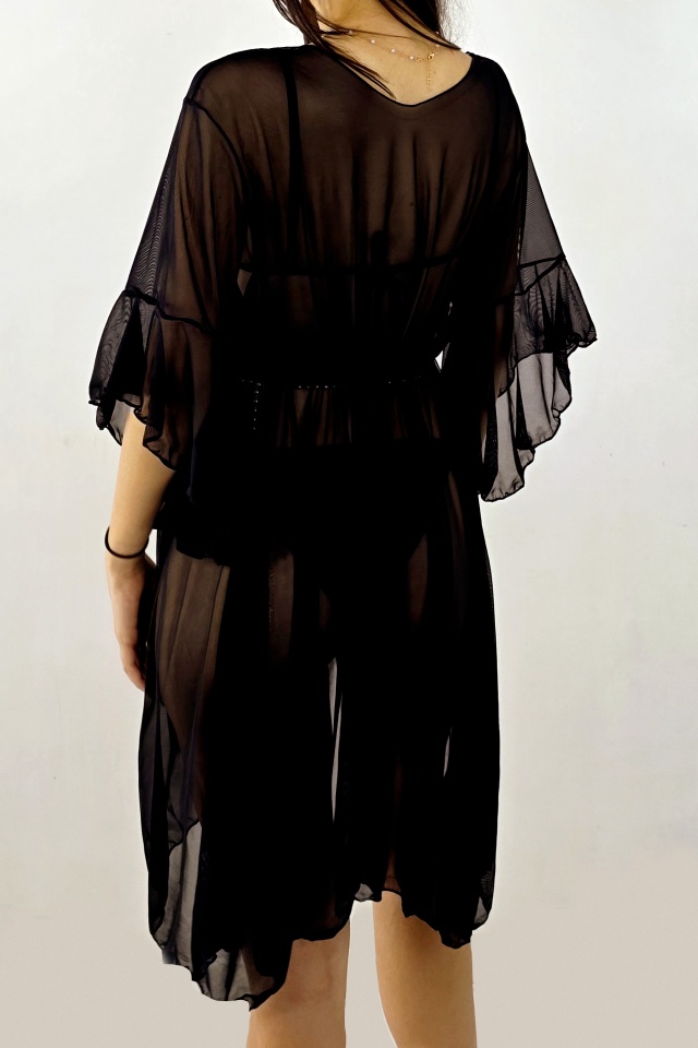 Set de plaja trei piese NaLLa-Zeny, cardigan si costum de baie cu paiete, Negru - 3 | YEO