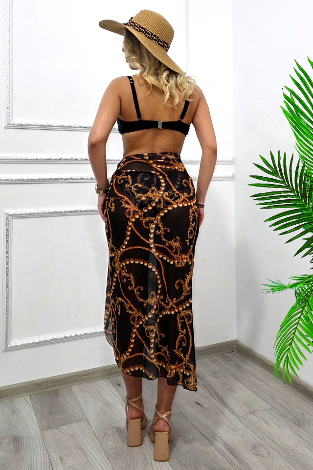 Set de plaja trei piese Solana, fusta pareo si costum de baie batal, Beads - 1 | YEO