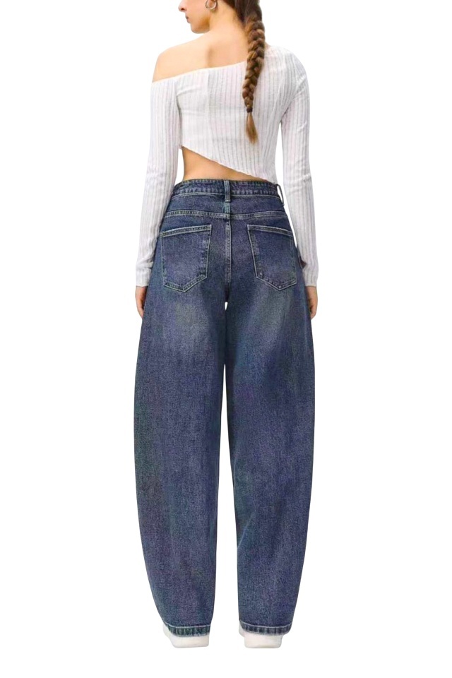Blugi loose fit BARREL si cusaturi evidentiate, Bleumarin - 1 | YEO