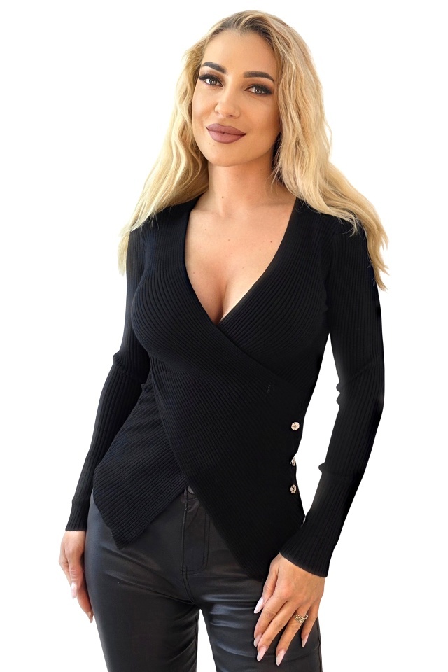 Bluza bandage, asimetrica Miss Lady, cu decolteu petrecut, Negru