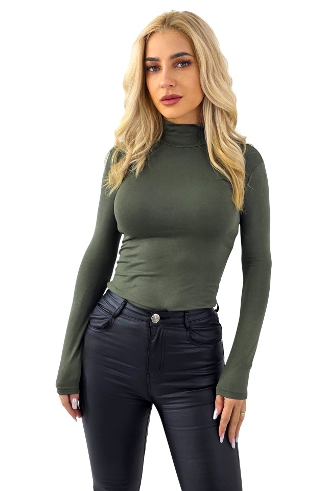 Bluza subtire de dama Lady Liza, cu guler pe gat, Verde Kaki