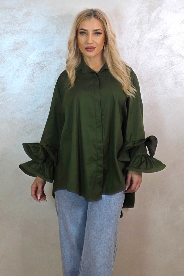 Camasa cu volane Sugar LoLLy si lungime asimetrica, Smarald, Marime S/M/L