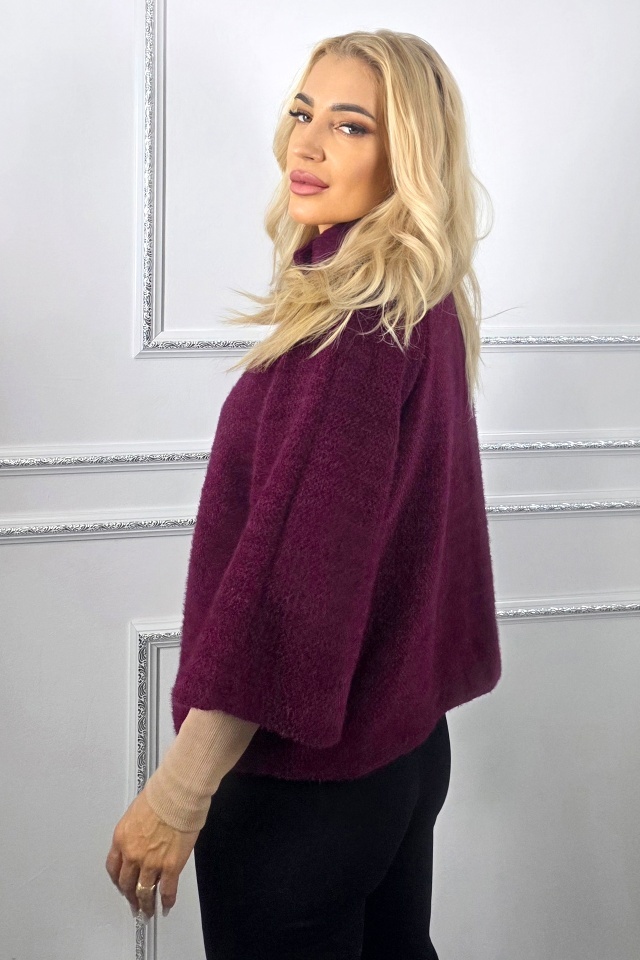 Capă cu maneca trei sferturi, VORRA si butoni perla, Burgundy, Marime S/M - 2 | YEO