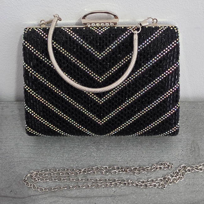 Clutch de umar SUN POP, cu strasuri multicolore, Negru - 2 | YEO