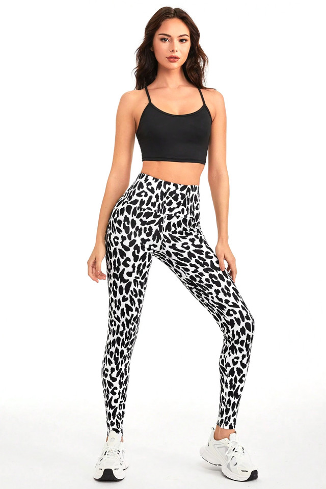 Colanti fitness ToNICK, banda modelatoare in talie si imprimeu animal print, Alb/Negru - 2 | YEO