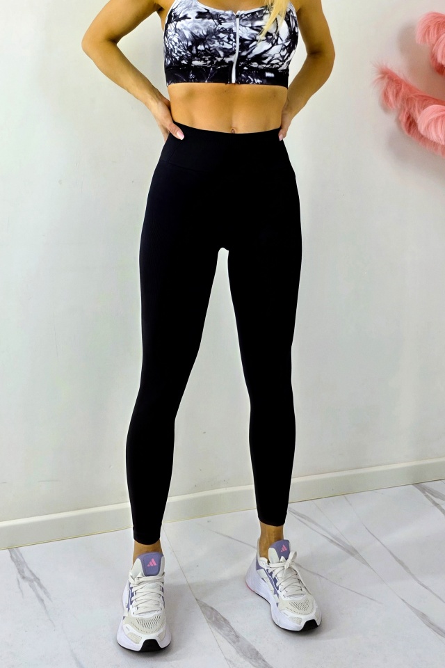 Colanti yoga LYMON, cu banda elastica si push up, Negru