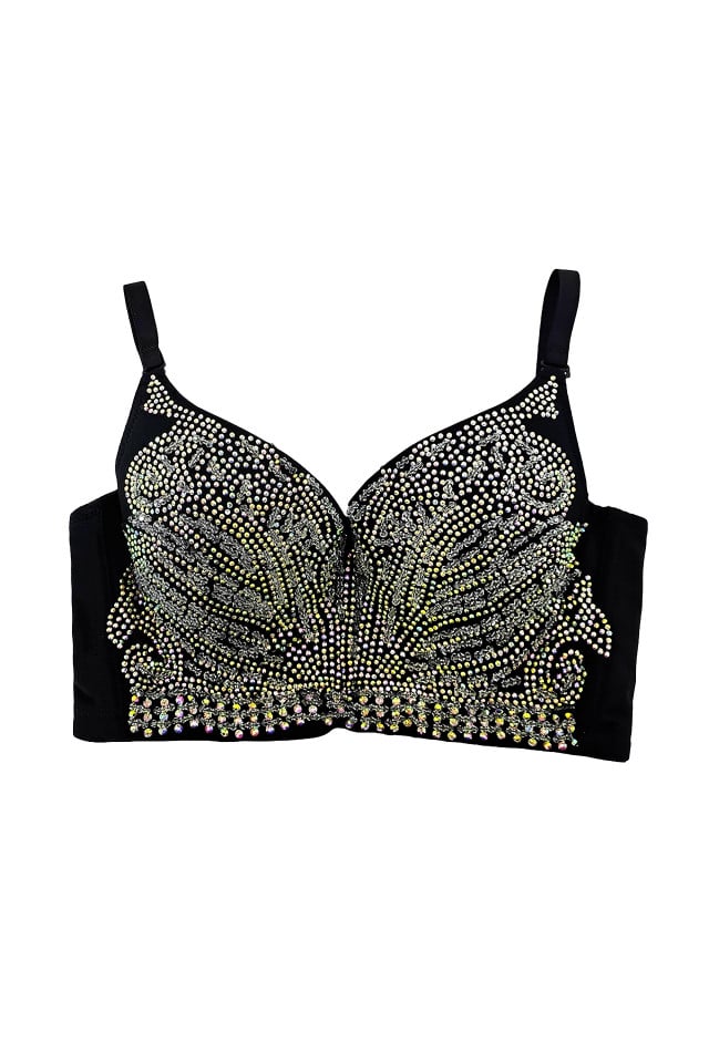 Corset elegant Spangle, cu paiete si margele artizanale, Negru - 3 | YEO