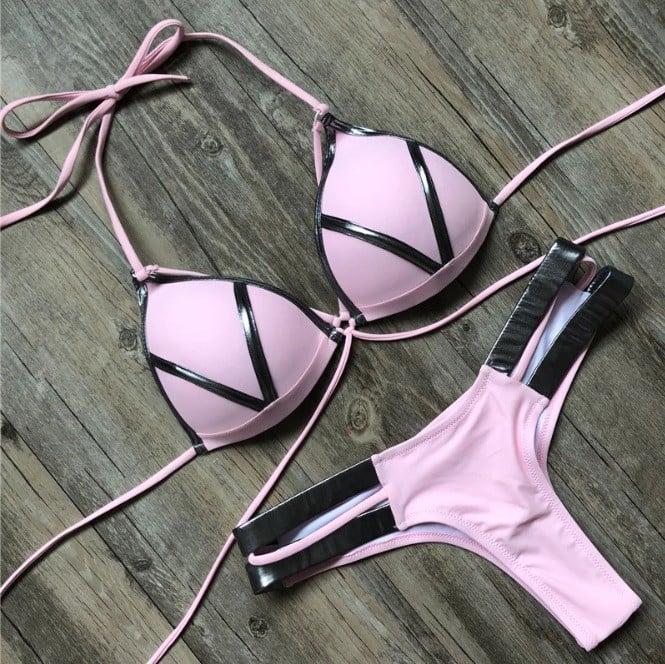 Costum de baie doua piese Royal Sweet Pink cu elemente argintii - 1 | YEO