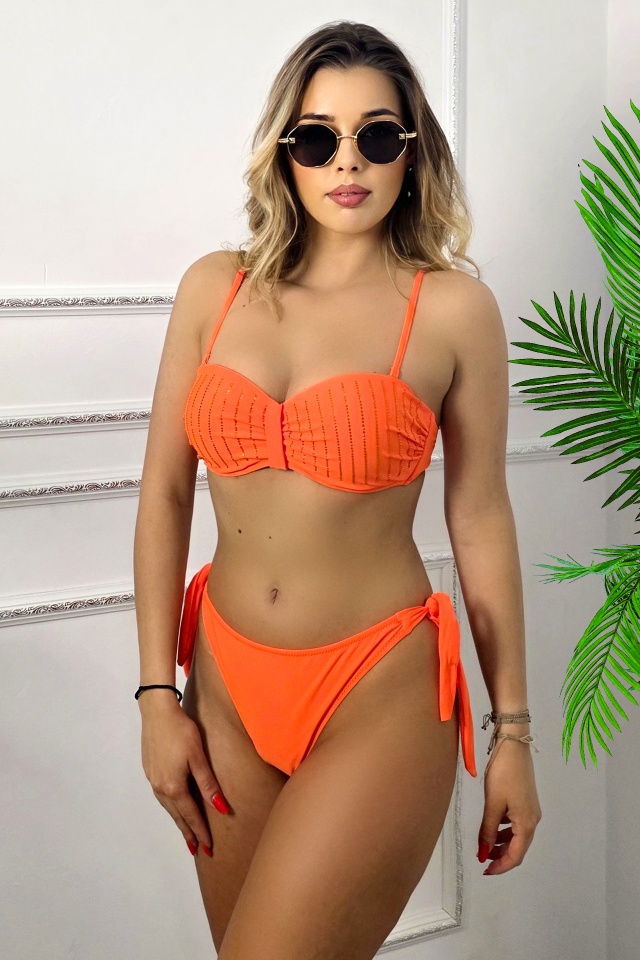 Costum de baie doua piese TERREY, slip reglabil si sutien cu paiete, Orange