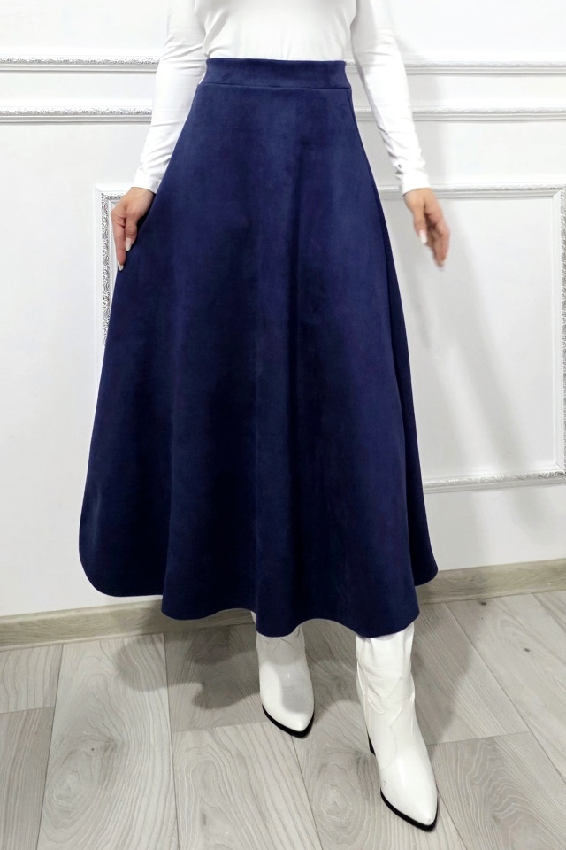 Fusta lunga, clos din catifea, Tiziana si croi elegant, Bleumarin
