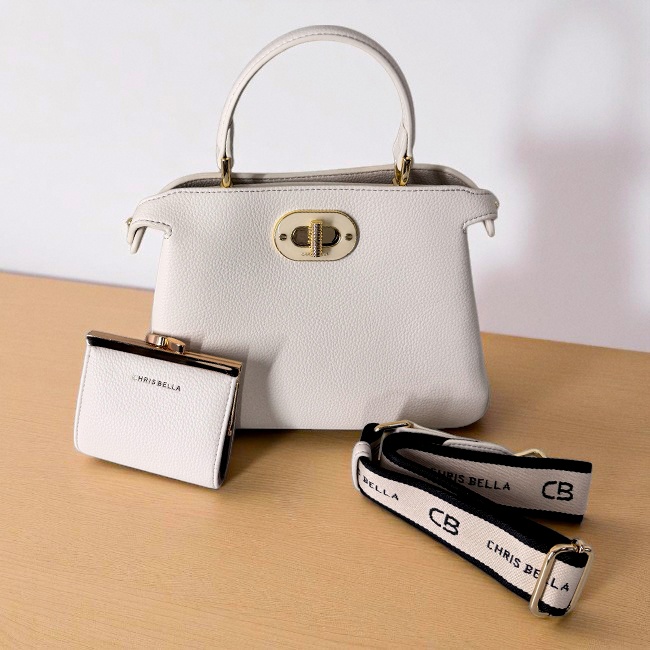Geanta crossbody eleganta accesorizata, CHRYS, din piele ecologica, Crem
