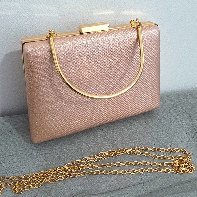 Geanta de ocazie, SYLVI, tip clutch, cu lant detasabil auriu si piele ecologica, ROZE