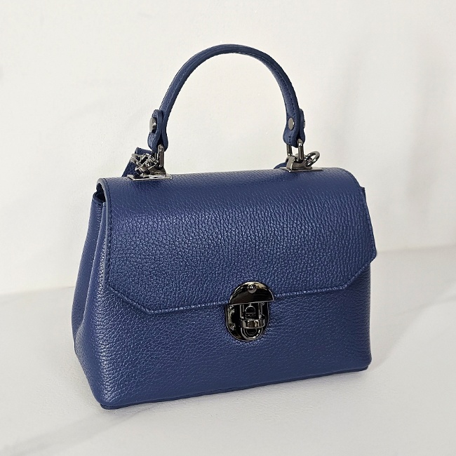 Geanta eleganta, GlamourGrip, din piele naturala, business si curea detasabila, Albastru Royal